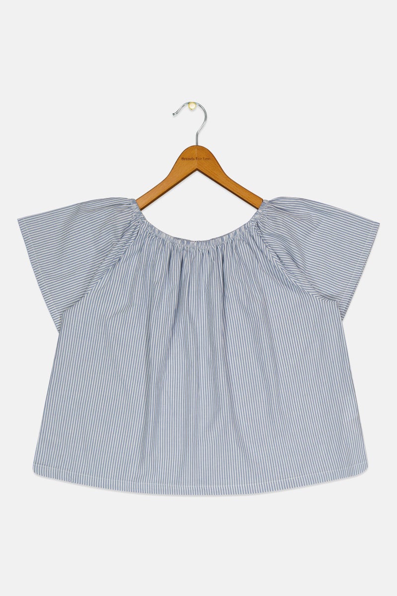 guppy Kids Girl Round Neck Short Sleeve Stripe Top, Multicolor - Image 2